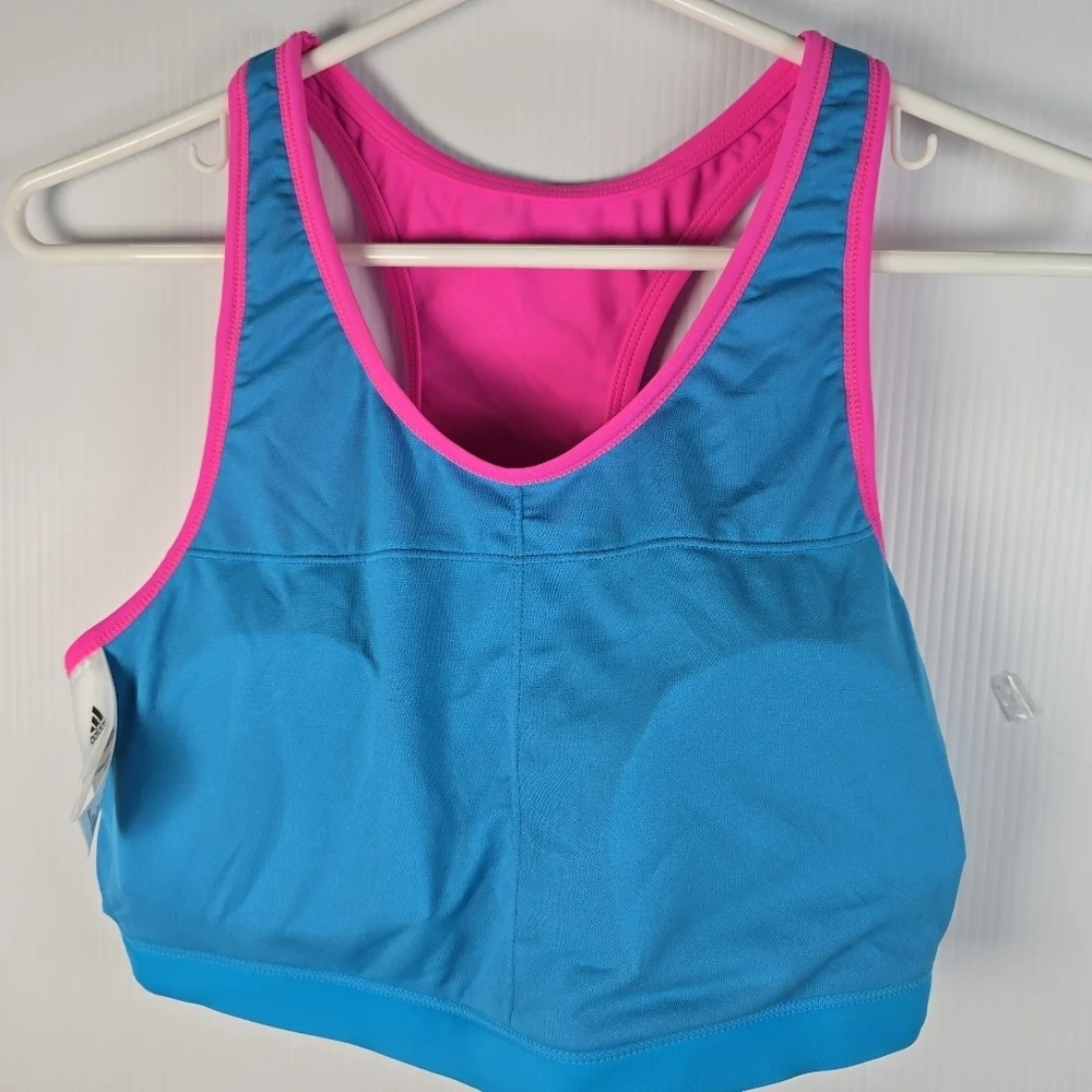 NWOT Adidas Womens Blue and Pink Sports Bra Bikini Top Neon Pink/Turq Size L